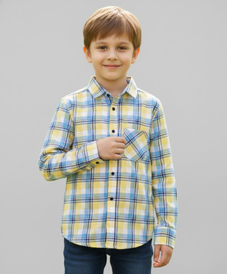 HIKUJ Boys Checkered Casual Yellow Shirt