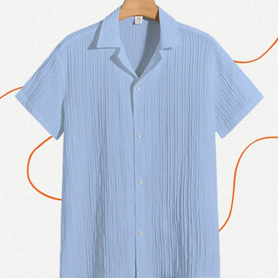 A DEEMOON TREND Men Self Design Casual Light Blue Shirt