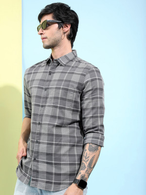HIGHLANDER Men Checkered Casual Grey Shirt