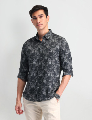 U.S. POLO ASSN. Men Self Design Casual Grey Shirt