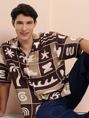 Mast & Harbour Men Printed Casual Brown Shirt