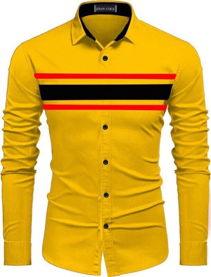 Plum Crazy Men Striped Casual Brown Shirt