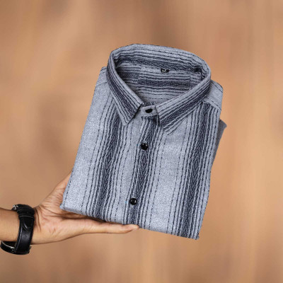 Viradha Fashion Men Striped Formal Grey Shirt