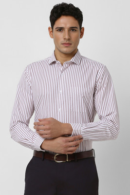 PETER ENGLAND Men Striped Formal White, Maroon Shirt
