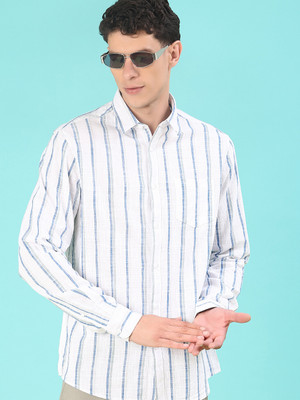 V-MART Men Striped Casual White, Blue Shirt