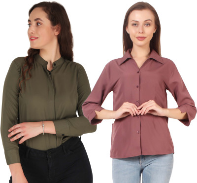 Miranga Women Solid Casual Brown Shirt(Pack of 2)