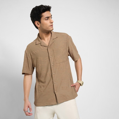 Street 808 by Pantaloons Men Self Design Casual Beige Shirt