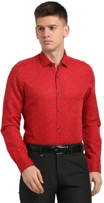 TURTLE Men Printed Formal Red, Yellow Shirt