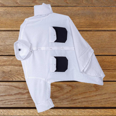 HEJAMAA CREATION Men Self Design, Solid Casual White Shirt