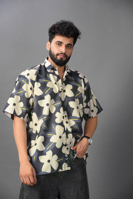 METRONAUT Men Floral Print Casual Grey, White Shirt