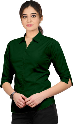 Live Trendz Women Solid Casual Dark Green Shirt