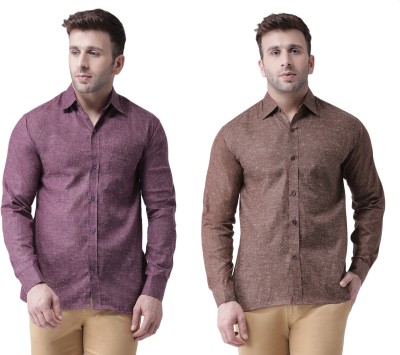 RIAG Men Self Design Casual Purple, Brown Shirt(Pack of 2)