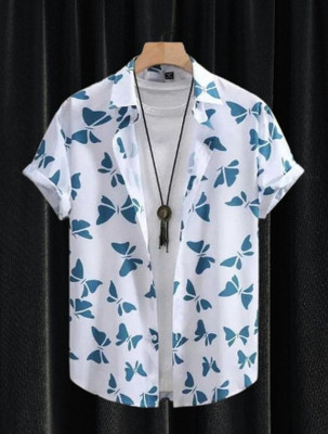SHFASHION Men Printed Casual White Shirt