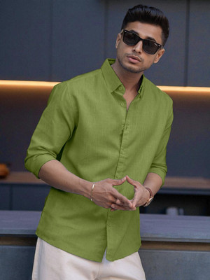 Yanthi Men Solid Casual Light Green Shirt