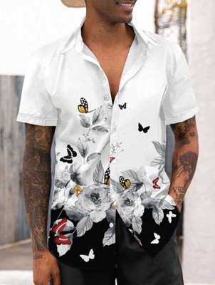 TatvamZone Men Printed Casual White Shirt