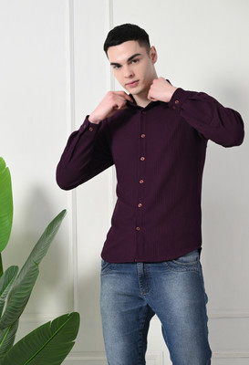 TOLIKE Men Striped Casual Purple Shirt