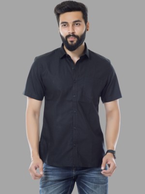 NEM Men Solid Casual Black Shirt