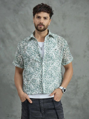 FUGAZEE Men Printed Casual Green Shirt