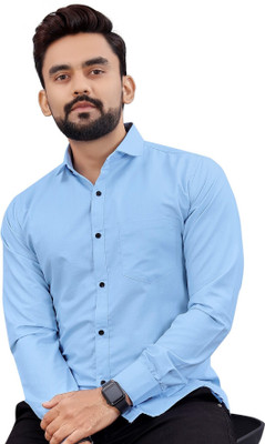 NIVICK Men Solid Formal Blue Shirt