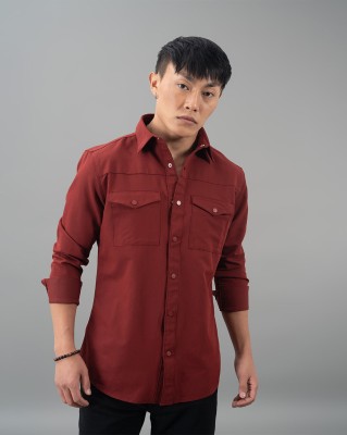 ROOKIES Men Solid Casual Orange Shirt