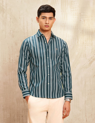 U.S. POLO ASSN. Men Striped Casual Green, White Shirt