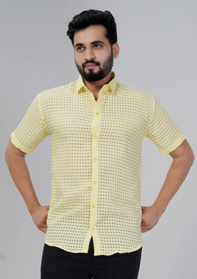 YAKSH Men Self Design Casual Yellow Shirt