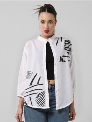 MAYKR Women Printed Casual White Shirt