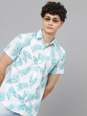 Nirvaan Men Printed Casual Light Blue, White, Brown Shirt