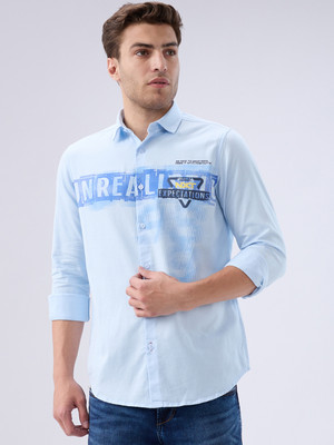 KILLER Men Printed Casual Light Blue Shirt
