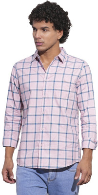 BEING HUMAN Men Checkered Casual Pink Shirt