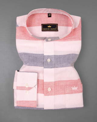 french crown Men Striped Casual Pink Shirt