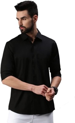 Hana Collection Men Solid Casual Black Shirt