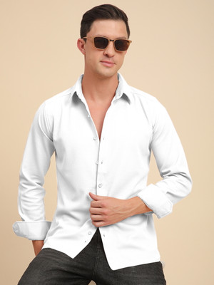 Voroxy Men Self Design Casual White Shirt
