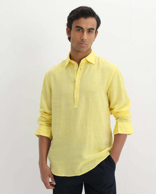 RARE RABBIT Men Solid Casual Yellow Shirt