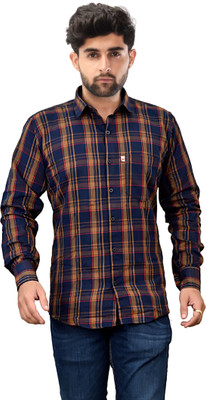 Marc Laurent Men Checkered Casual Blue, Yellow Shirt