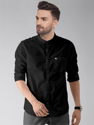 PRAIZY Men Solid Casual Black Shirt