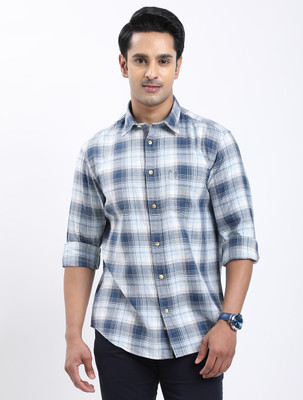 INDIAN TERRAIN Men Checkered Casual White, Blue Shirt