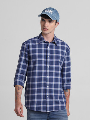 JACK & JONES Men Checkered Casual Blue, White, Black Shirt
