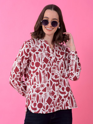 CRIMSOUNE CLUB Women Printed Casual Maroon Shirt