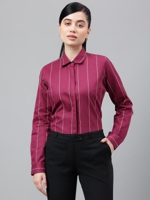 Hancock Women Striped Formal Purple, White Shirt