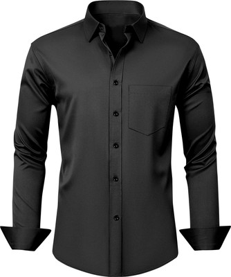Shlok Men Solid Casual Black Shirt
