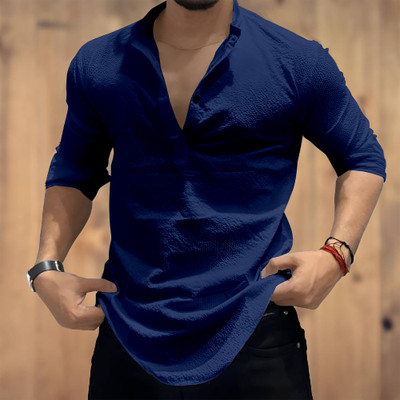 COMBRAIDED Men Self Design Casual Blue Shirt