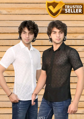 Arthz Fashion Trend Men Self Design Casual White Shirt
