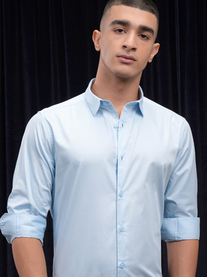 HIGHLANDER Men Solid Casual Blue Shirt