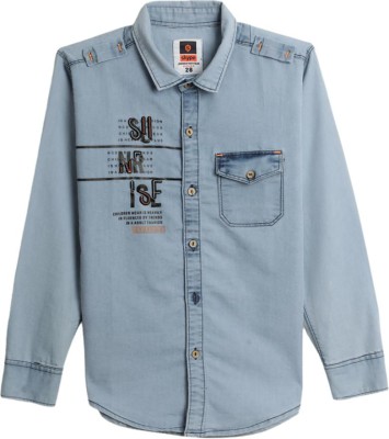 V-MART Boys Embroidered Casual Light Blue Shirt