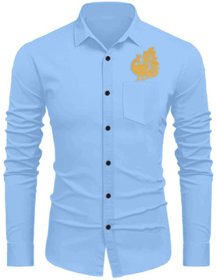 Sanskruti Men Embroidered Casual Blue Shirt