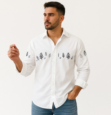 Ataraapparel Men Embroidered Casual White Shirt
