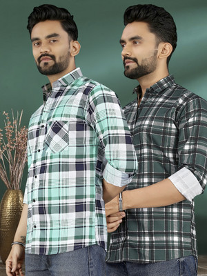 METRONAUT Men Checkered Casual Multicolor Shirt(Pack of 2)