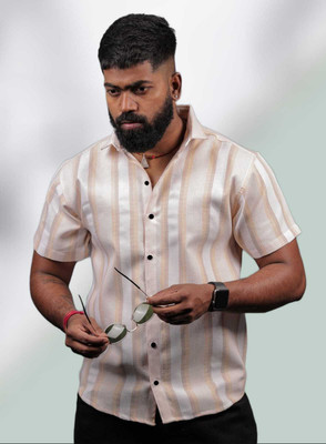 Pribha Fashion Men Striped Casual Orange Shirt