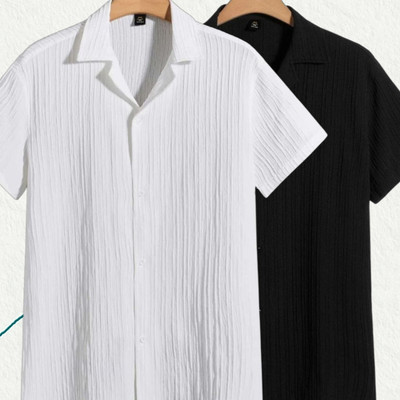 Jenil Fashion Men Self Design Casual White, Black Shirt